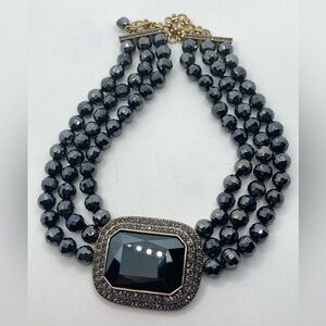 Heidi Daus ‘Tailored to Please’ Black Purple Crystal 3 Multi Strand Necklace 20”
